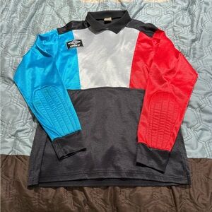 Vintage Umbro Goalie 90s Blue Red Black Long Sleeve Soccer Jersey Size XL